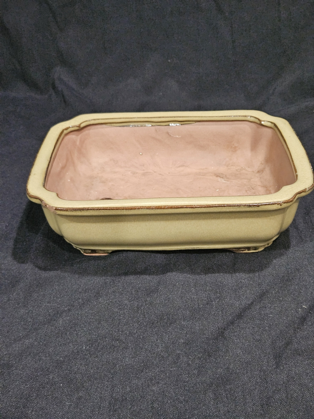 10.5" Glazed Ceramic Bonsai Pot Rectangle Beige Succulent Planter